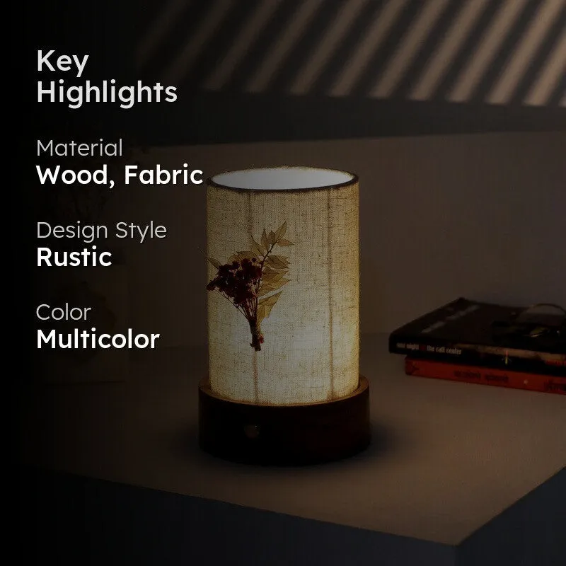 Illumo Cylindric Textured Base Fabric Wooden Table Lamp - Multicolor media 2