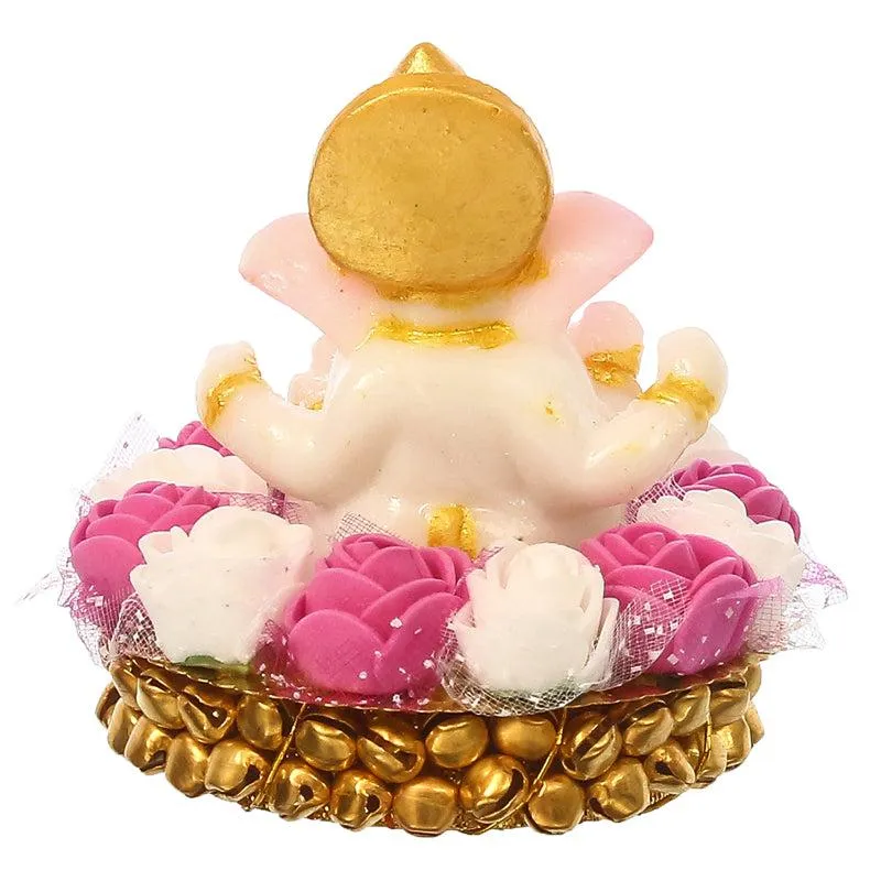 Back view of Lord Ganesha tealight holder with pink and white floral border