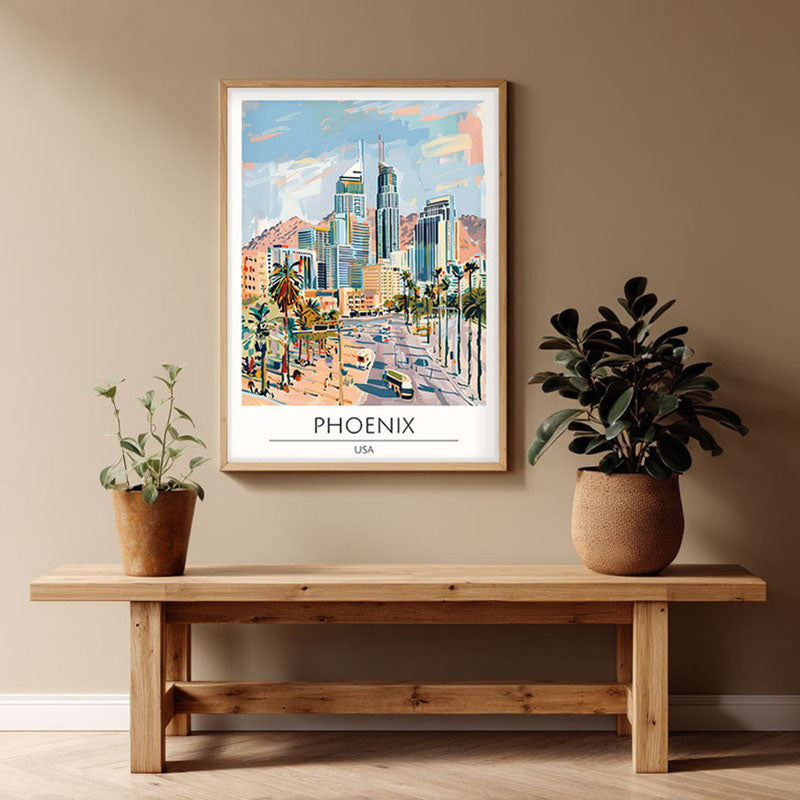 Vintage Phoenix Framed Canvas Archival Canvas Wall Painting - Natural Brown Frame