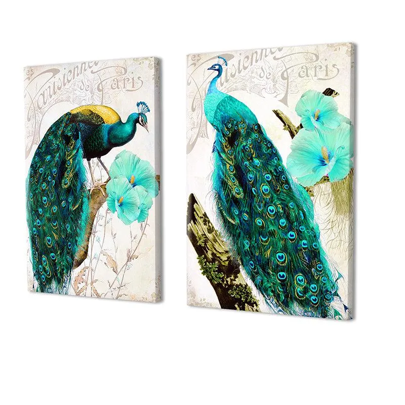 Peacock Ponder Canvas Wall Painting - Set Of Two media 5