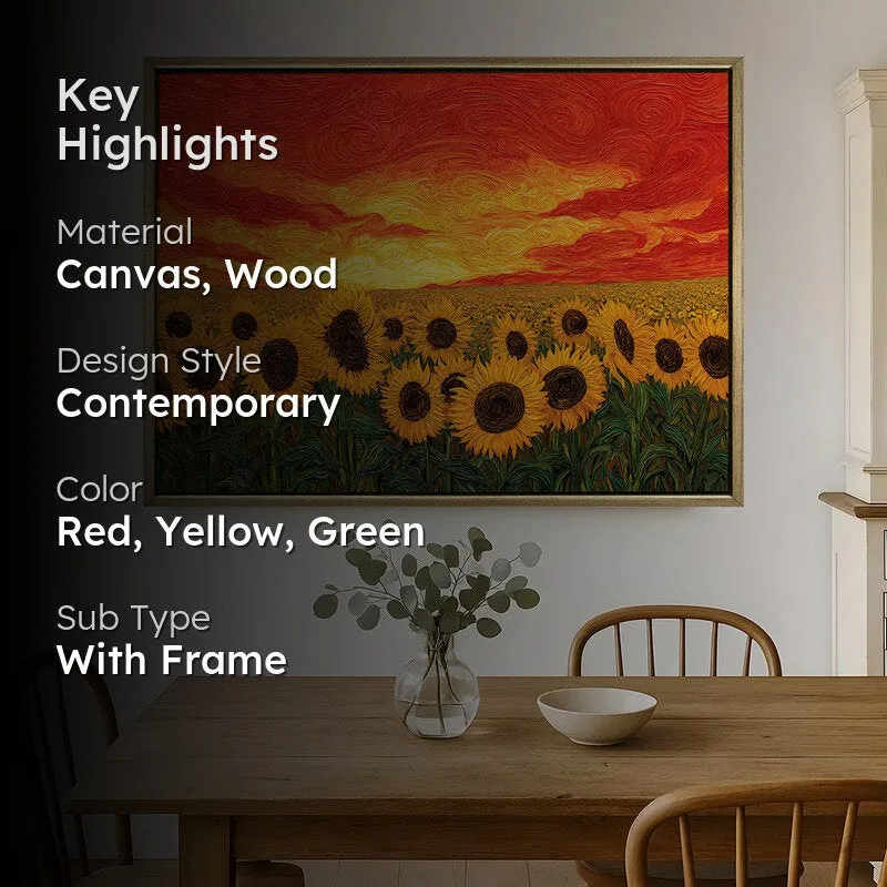 Sunflower Blaze Canvas Wall Painting With Frame media 2