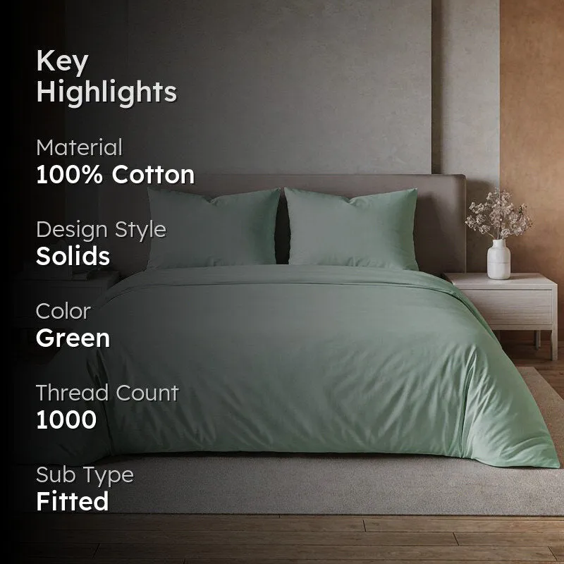 Maison Solid Cotton Bedsheet (Sage Green) - 1000 TC media 2