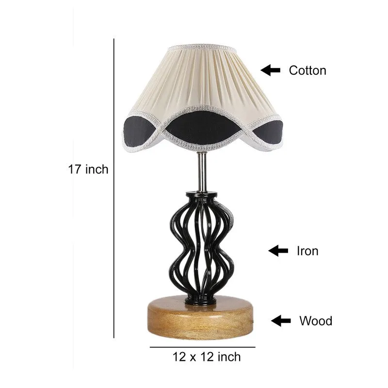 Aurevyn Cotton Table Lamp With Wooden Base - Ivory media 9