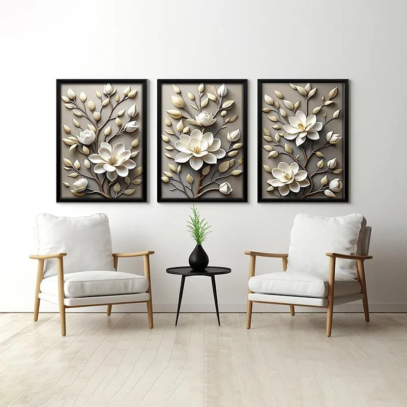 Ivory Blooms Wall Art With Frame - Set Of Three media 1