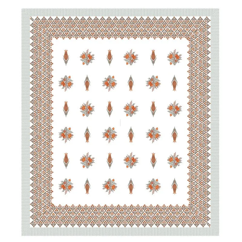 Ethnic Bloom Cotton Bedsheet (Orange,White) - 120 TC media 4