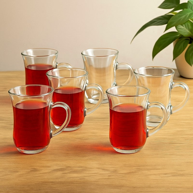 Pasabahce Glass Tea Cup (140 mL Each) - Set of Six - 140 ML Each