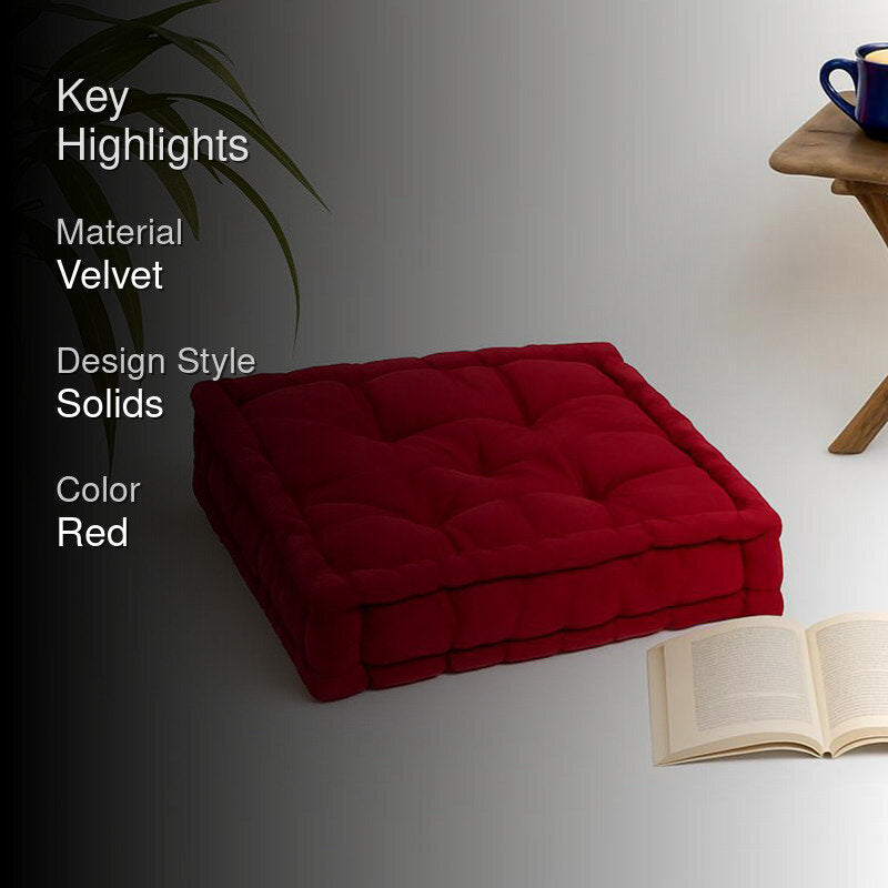 Thera Velvet Floor Cushion - Maroon media 2