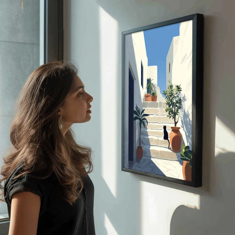 Sunlit Steps Canvas Wall Painting - Black Frame media 6