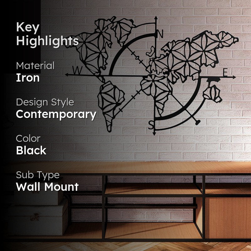 World Map Trace Black Iron Wall Accent media 2