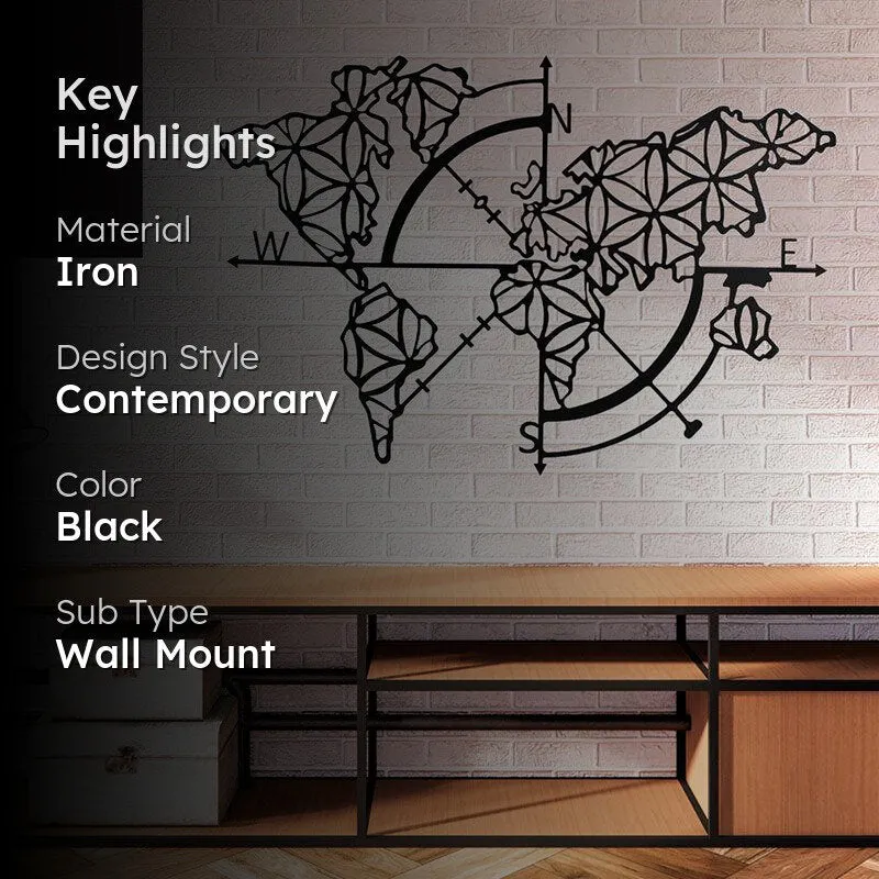 World Map Trace Black Iron Wall Accent media 2