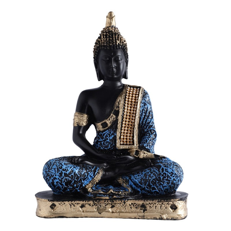 Buddha in Meditation Showpiece - Blue & Gold media 3