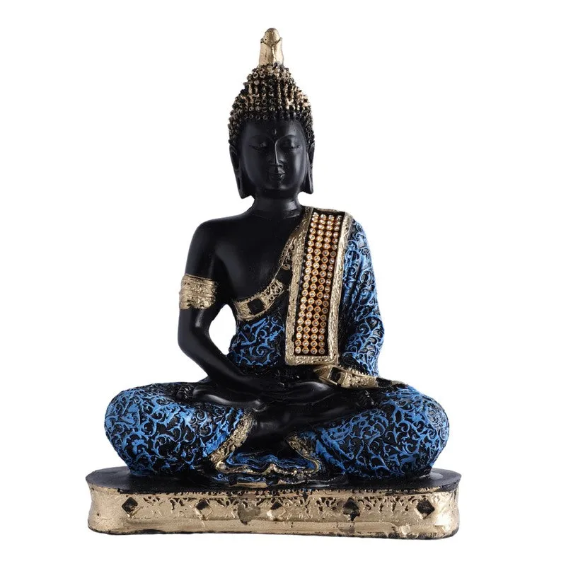 Buddha in Meditation Showpiece - Blue & Gold media 3