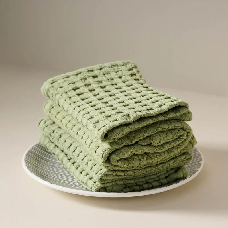 Fluffy Waffle Face Towel (Green) - Set of Four media 1