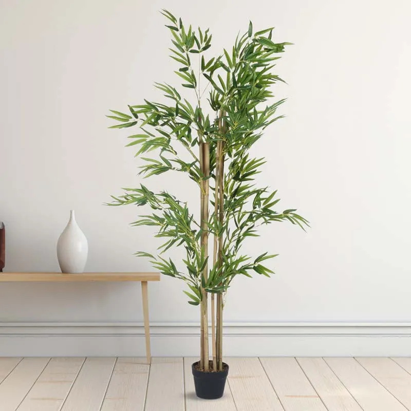 Faux Lush Tropicca Bamboo Plant With Black Plastic Pot - 5 Feet media 3