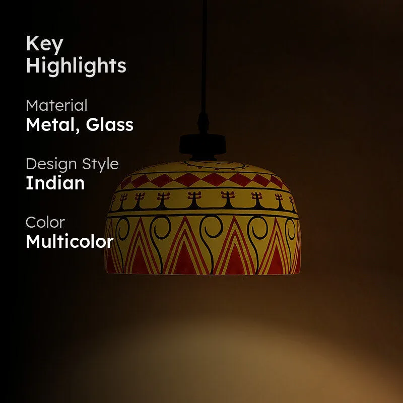 Tribal Echo Hand Painted Glass Hanging Lamp media 2