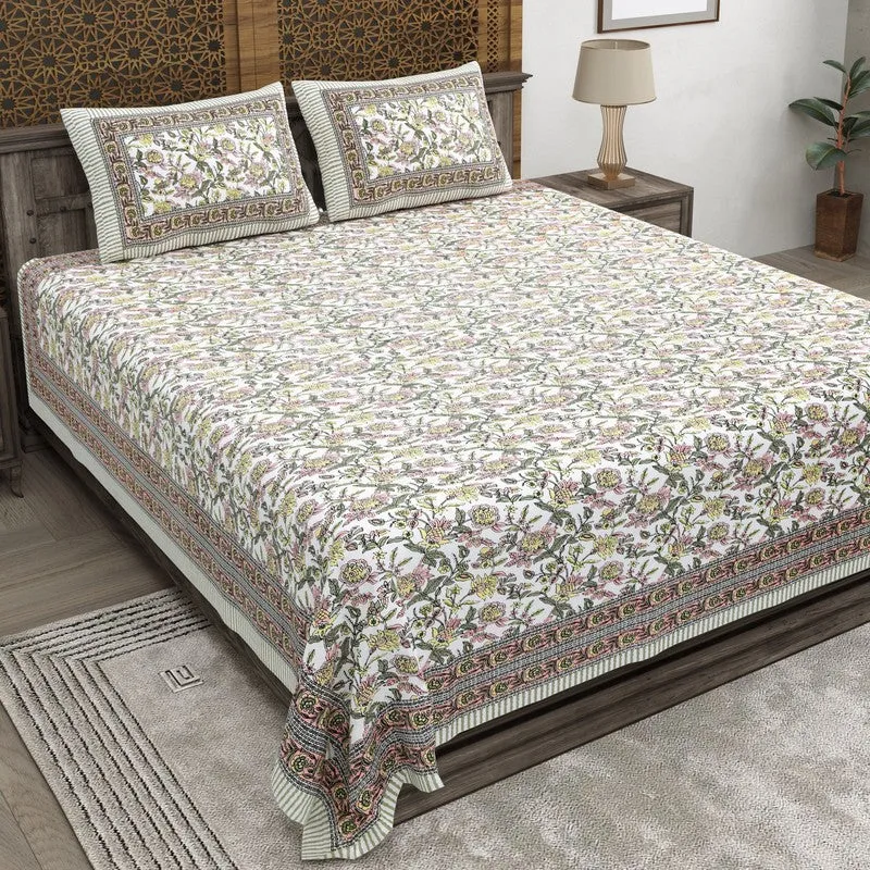 Styleza Cotton Bedsheet (Yellow,White) - 240 TC media 1