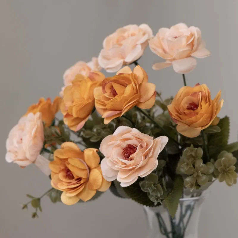 Realistic Artificial Rose Bunch - Orange & Ivory media 4