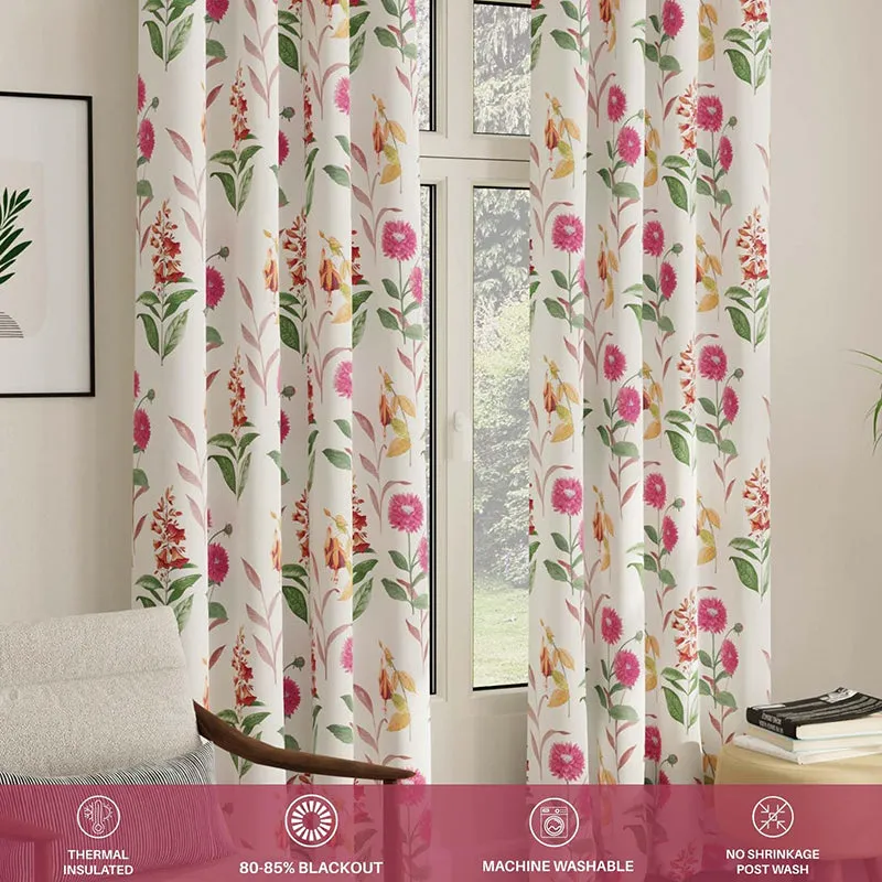 Pink floral cone flower curtain set of two product detail view