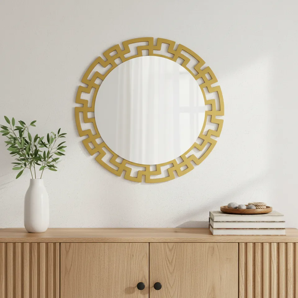 Greek Key Reflection Decorative Wall Mirror - Gold media 1