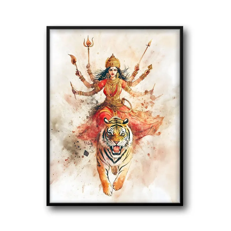 Shakthi Roar Spiritual Archival Paper Wall Painting With Frame - Black media 5