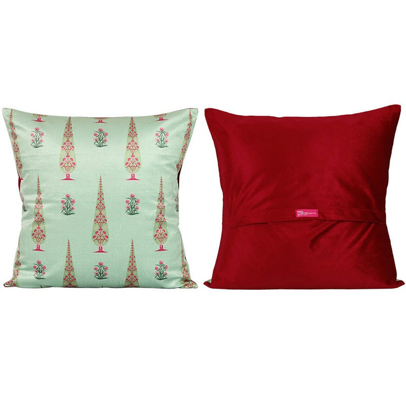 India Circus Peacock & Pine Printed Velvet Cushion Cover - Set Of Five media 5