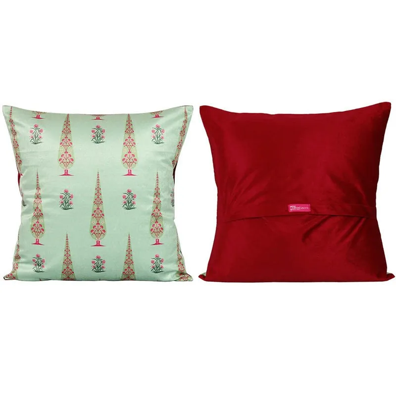 India Circus Peacock & Pine Printed Velvet Cushion Cover - Set Of Five media 5