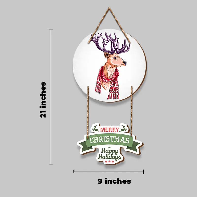 Merry Rudolf In A Scarf Christmas Wood MDF Wall Hanging media 5