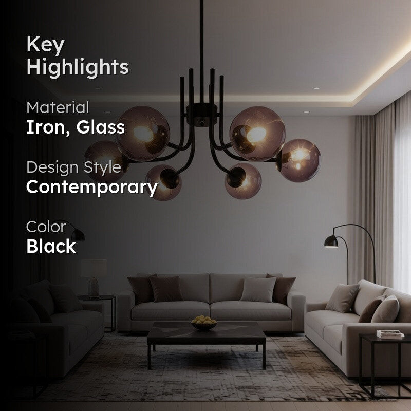 Smoky Globe Iron Sphere Ceiling Lamp - Black media 2