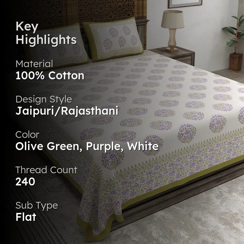 Vinera Cotton Bedsheet (Olive Green, Purple,White) - 240 TC media 2