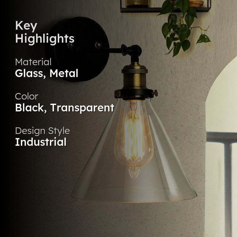 Conica Arm Glass & Metal Wall Lamp - Black media 2