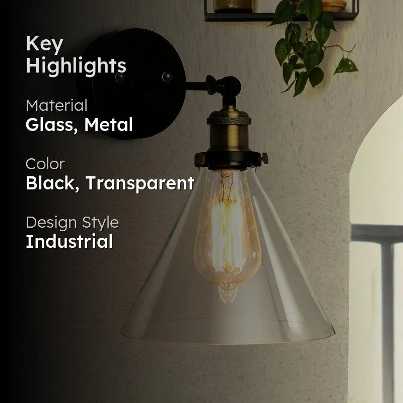 Conica Arm Glass & Metal Wall Lamp - Black media 2