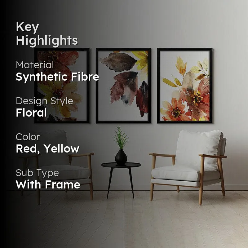Floral Brushstrokes Wall Art With Frame - Set Of Three media 2