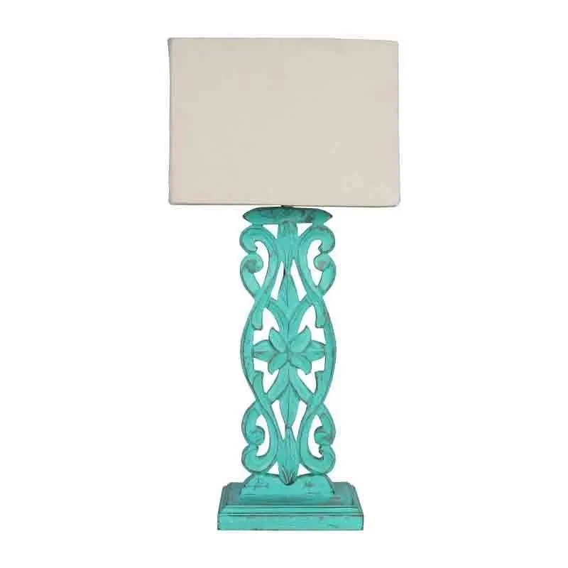 Meraki Carved Fabric Table Lamp - Beige,Blue media 3