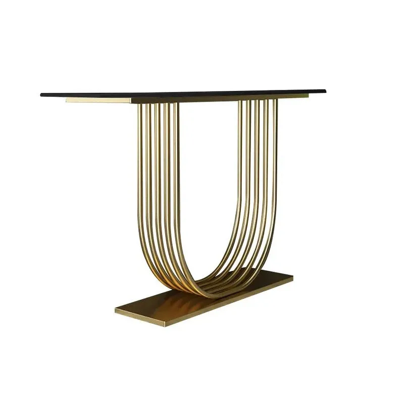 U Shape Metal Console Table with Marble Top (Gold) - Medium media 6