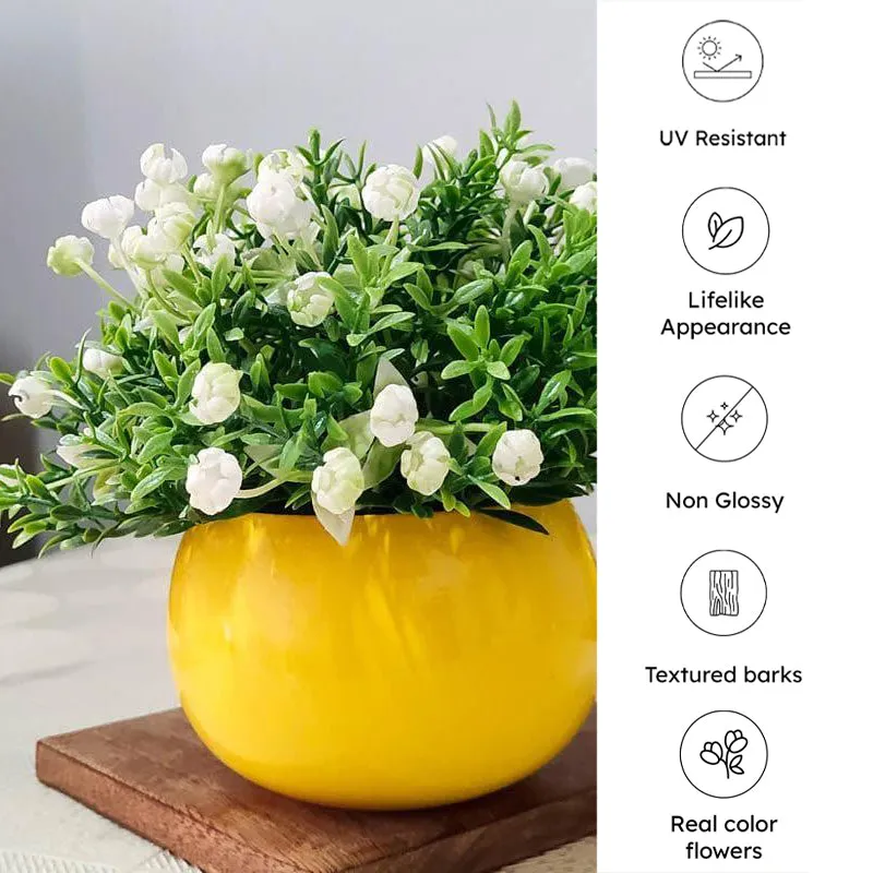 White Faux Ice Rose Artificial Plant In Yellow Pot - 15 cms media 5