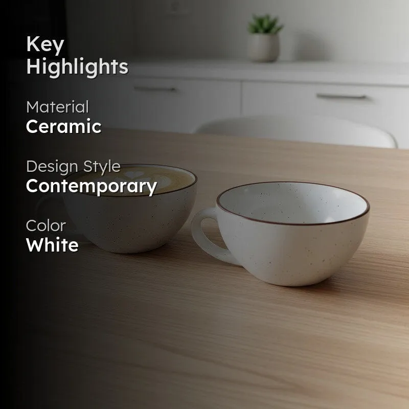 Ceramic Tea Cups (White,240 mL Each) - Set Of Two media 2