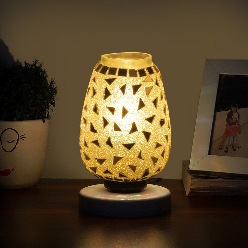 Prismine Mosaic Glass Table Lamp With Wooden Base - Multicolor