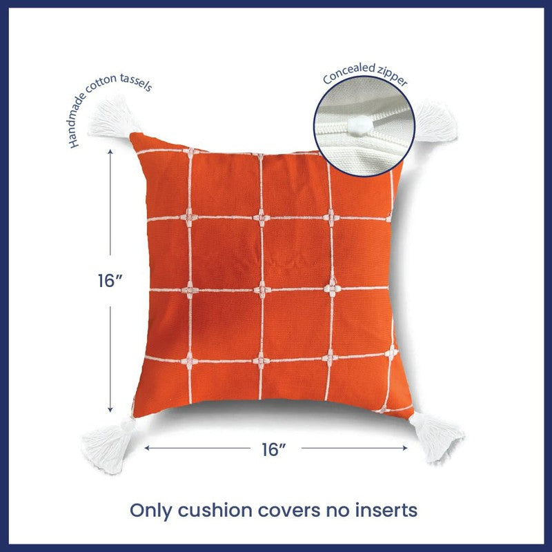 Urban Space Modern Grid Orange Cotton Cushion Covers - Set Of Two media 5
