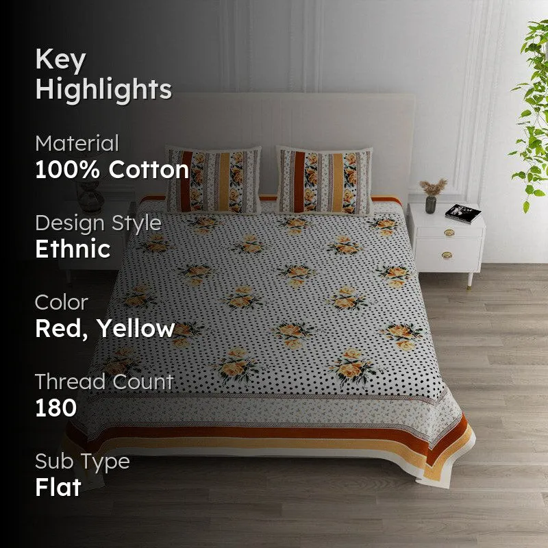 Livia Floral Cotton Bedsheet (Yellow) - 180 TC media 2