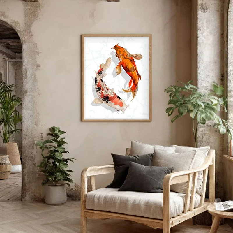 Koi Harmony Archival Paper Wall Art - Natural Brown Frame media 4