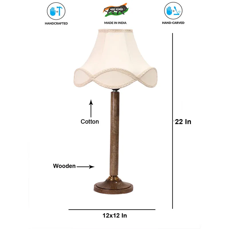 Misty Glow Table Lamp With Wooden Base - White,Brown media 4