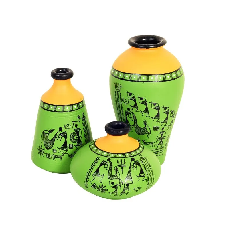Verdora Green Handpainted Ceramic Vase - Set Of Three media 4