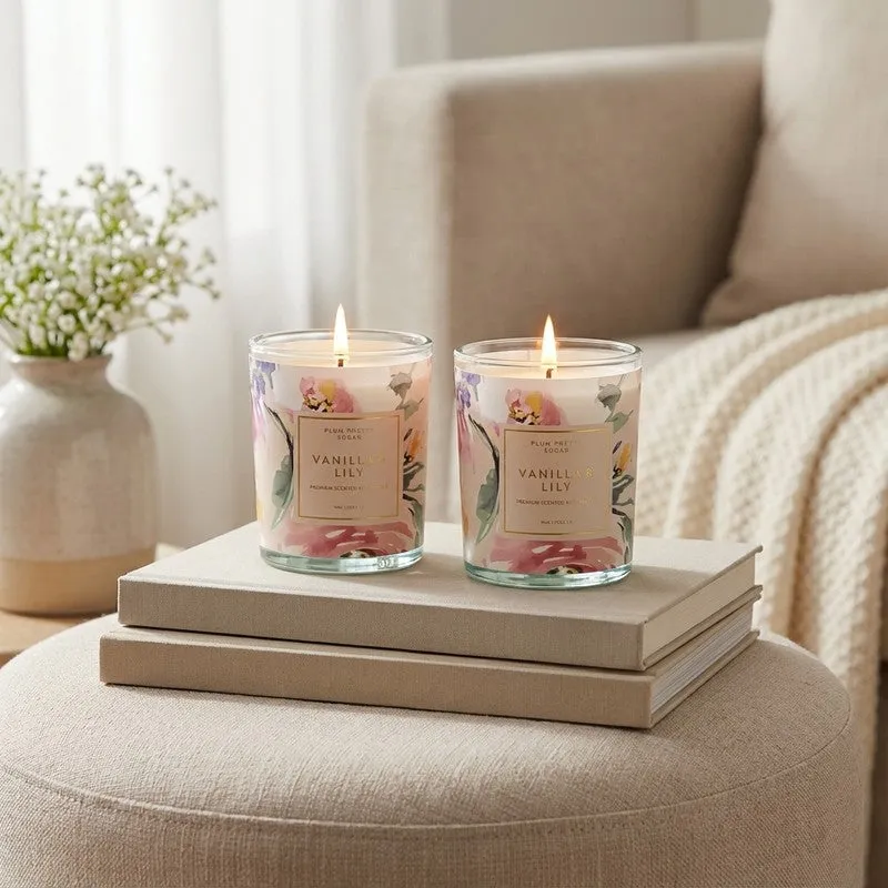 Vanilla Lily Scented Candle Glass Jar - Set Of Two media 3
