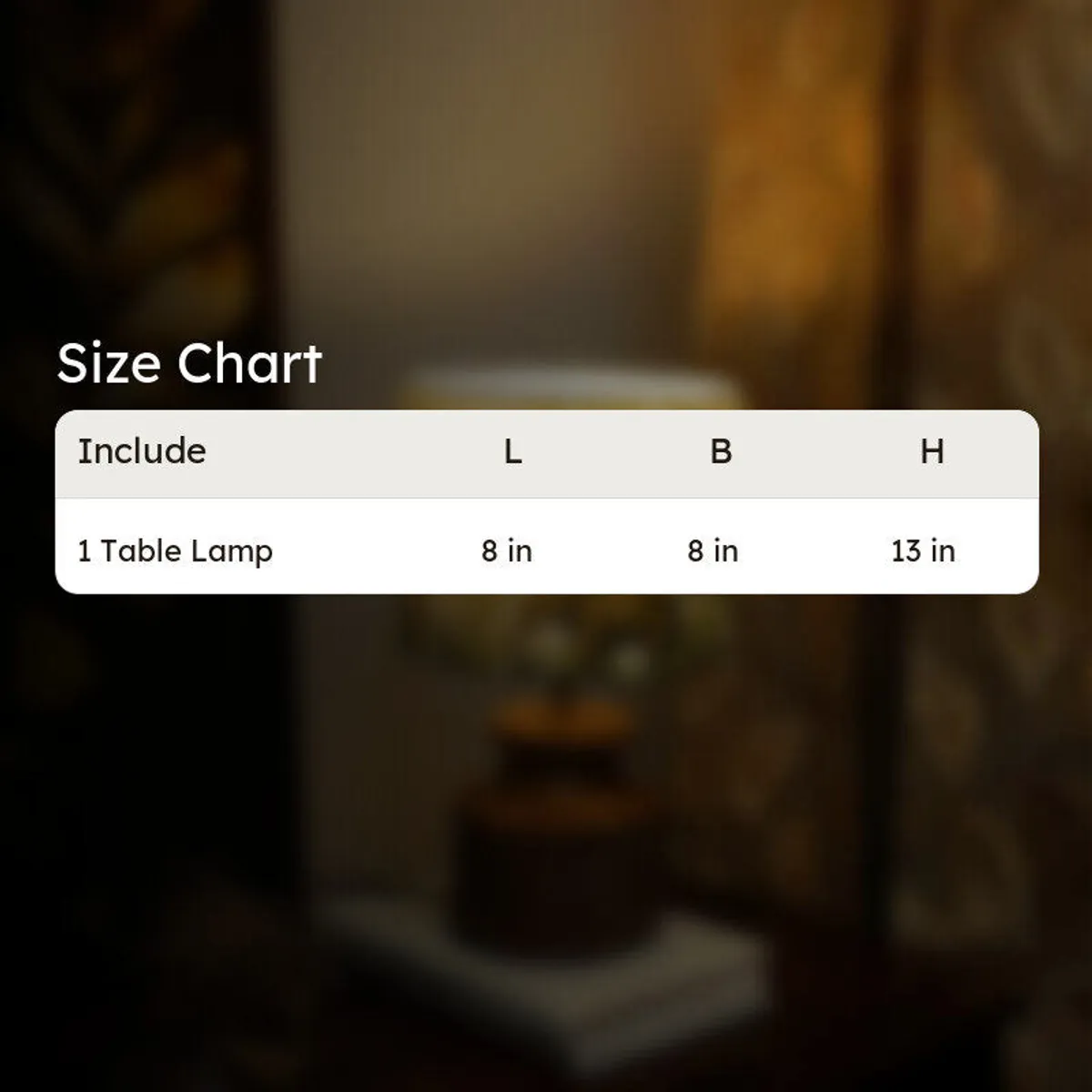 Size chart image for single table lamp