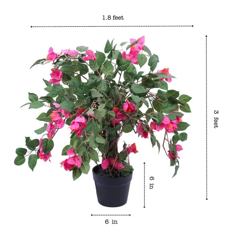 Artificial Realistic Bougainvillea Bonsai Tree With Black Plastic Pot - 3 Feet media 8