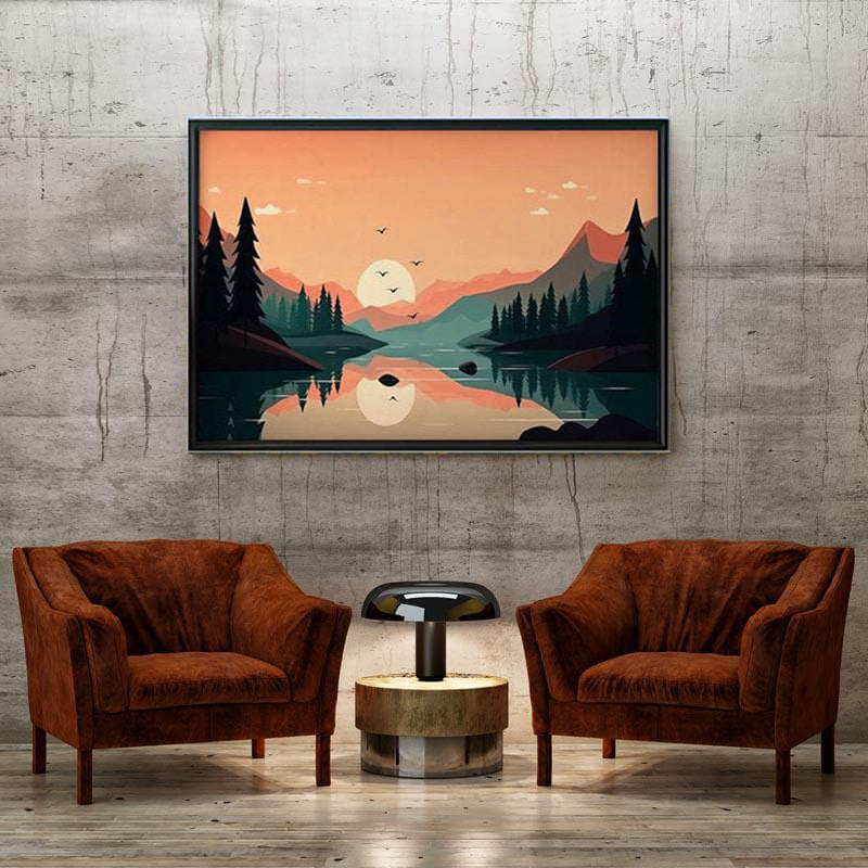 Minimalist Mountains Range Canvas Wall Painting - Black Frame media 4