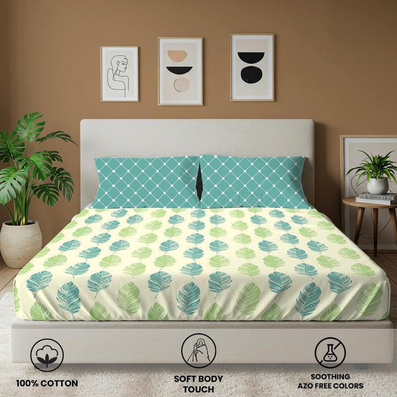 Urban Space Graceful Petals Cotton Bedsheet (Teal) - 144 TC media 4