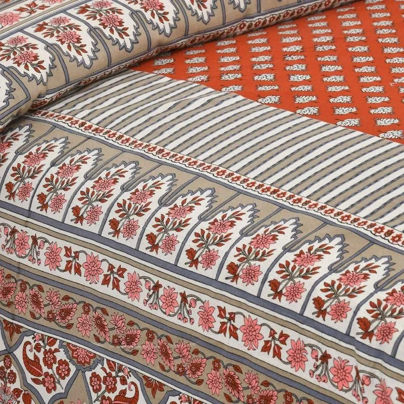 Trivona Regal Ethnic Cotton Bedsheet (Red,Light Green) - 180 TC media 3