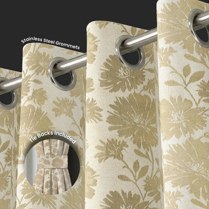 Urban Space Floral Beige Polyester Curtains - Set Of Two media 1