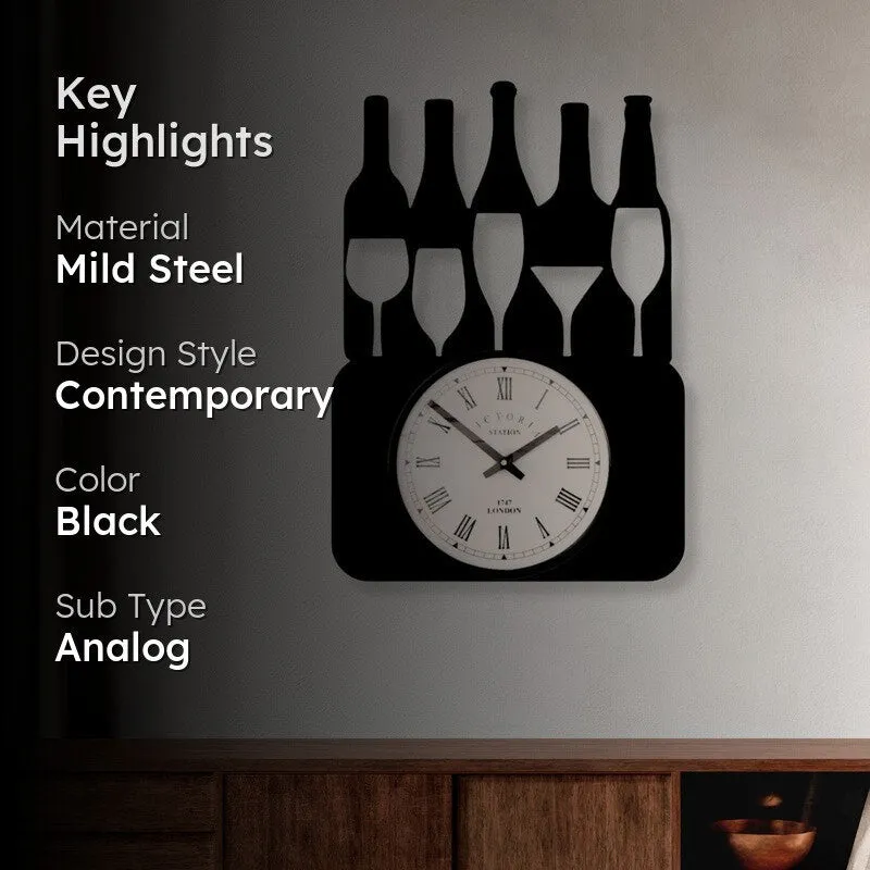 Bottles Steel Analog Wall Clock - Black media 2